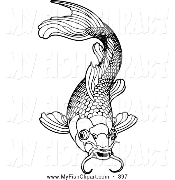 Clip Art Of A Coloring Page Of A Black And White Koi Fish With Scales    