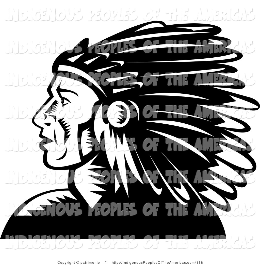 Clipart Of A Black And White Native American Indian Chief Profile By