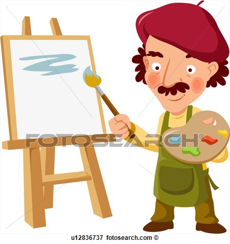 Full Age Brush Painting Painter Easel View Large Clip Art Graphic