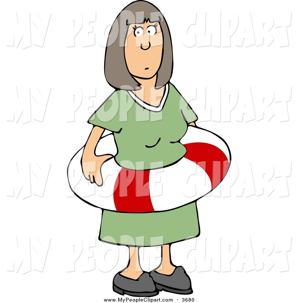 Larger Preview  Clip Art Of A Brunette Woman Wearing An Emergency Life