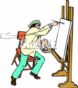 Man Painting On A Canvas   Royalty Free Clipart Picture