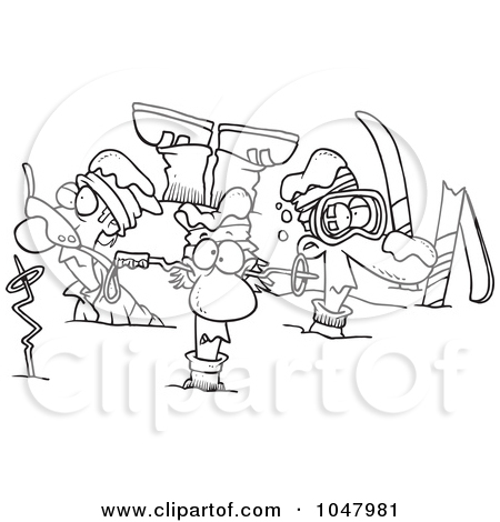      Of A Cartoon Black And White Outline Design Of Crashed Skiers Jpg