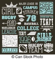 Rugby And Baseball College Team Design Elements In Retro   