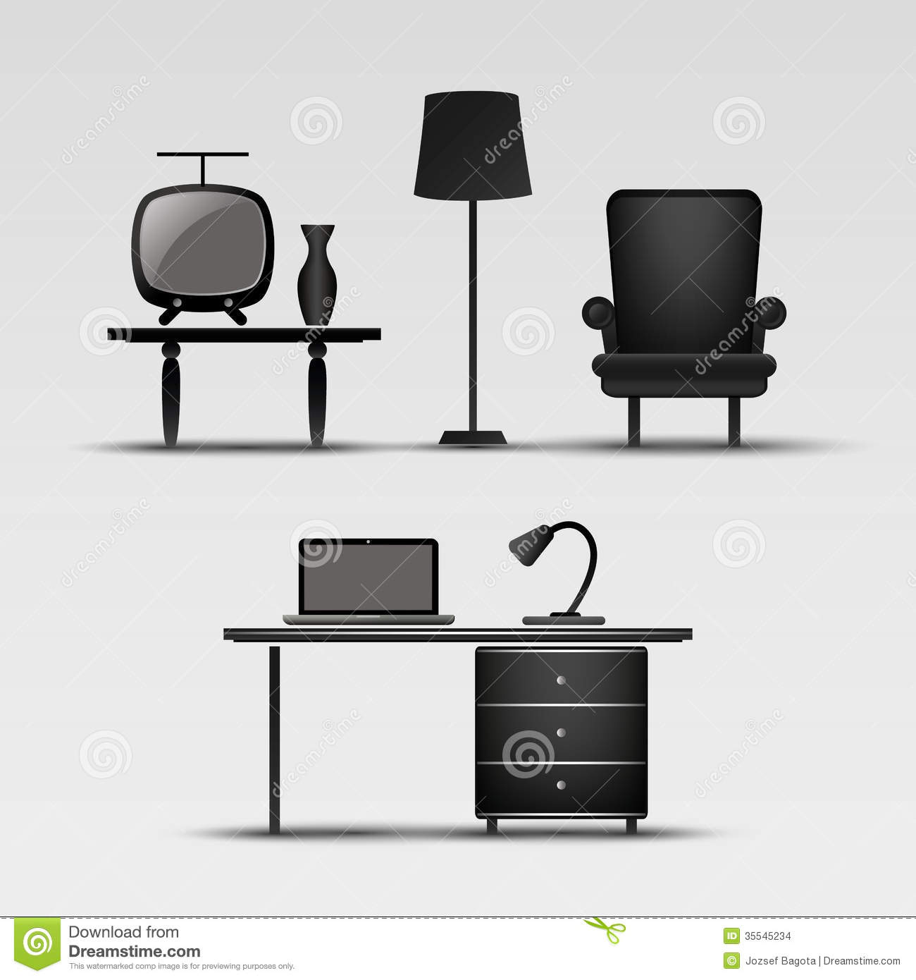 Set Of Black And White Home Interior Icon Illustrations   Clipart In