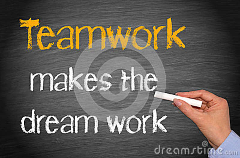 Teamwork Makes The Dream Work   Female Hand With Chalk And Text On