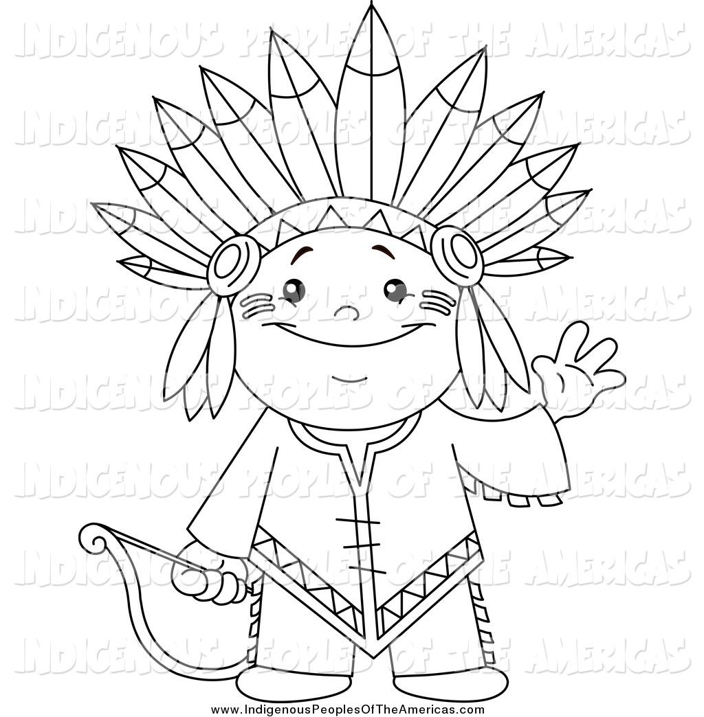 Vector Cartoon Clipart Of A Black And White Cute Native American
