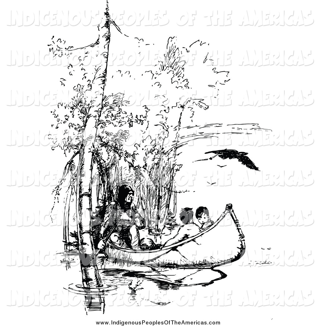 Vector Clipart Of A Black And White Native American Indians In A Canoe