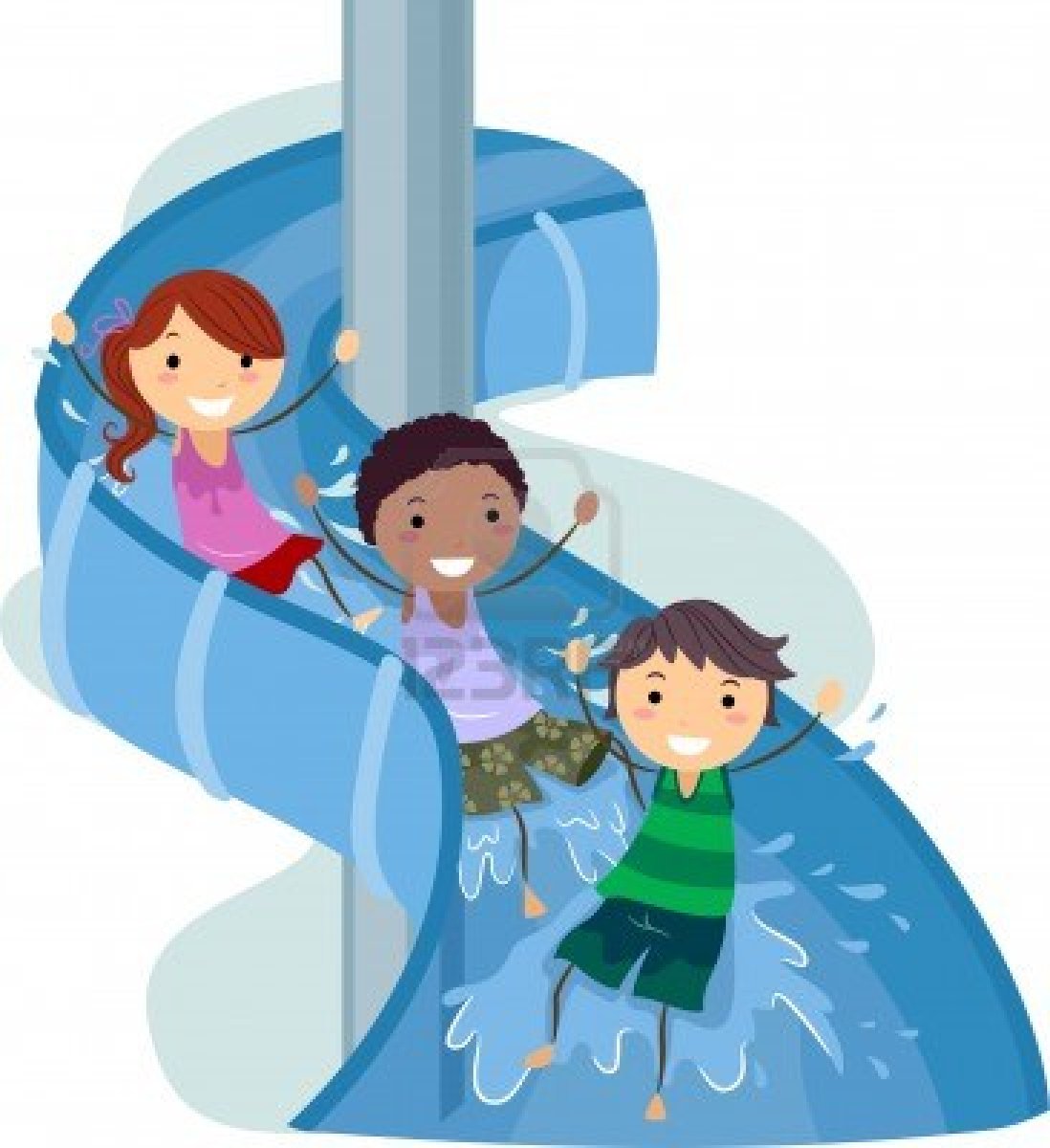 Cartoon Water Slide Kids On Water Slide