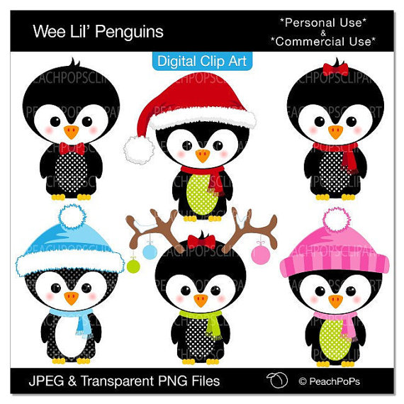 Cute Penguin Clip Art Digital Clipart Animal Holiday Polka Dots   Wee