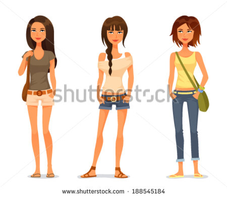 Cute Teenage Girls In Spring Or Summer Fashion Clothes   Stock Vector