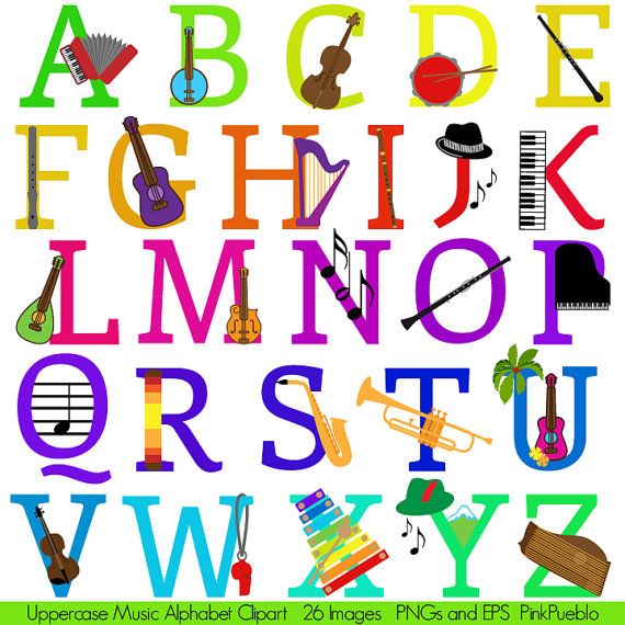 Music Alphabet Font With Instruments Letters Clipart Clip Art Upper    