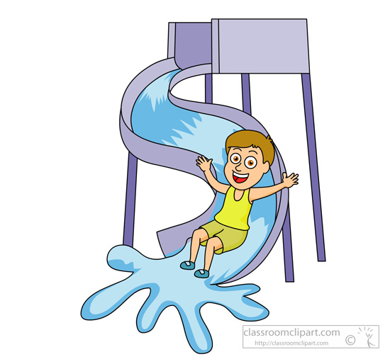 Summer   Boy Sliding Down Water Slide   Classroom Clipart