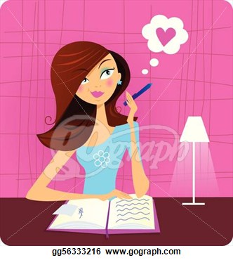 Vector Art   Teenage Girl Writing Diary  Clipart Drawing Gg56333216
