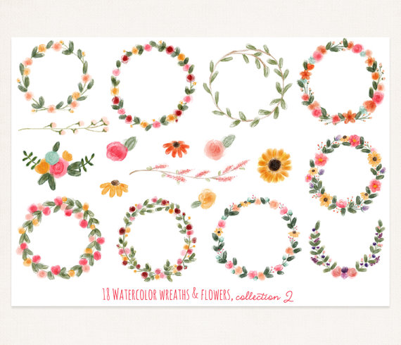 18 Png Watercolor Wreaths   Flower Digital Clip Art Collection 2