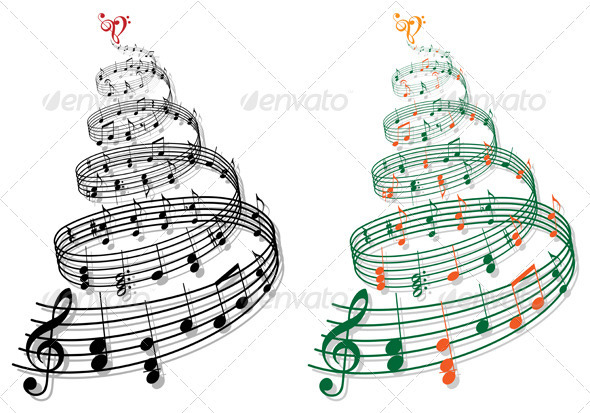 Christmas Tree With Music Notes Vector   Decorative Symbols
