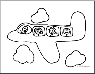 Clip Art  Cute Airplane  Coloring Page    Preview 1