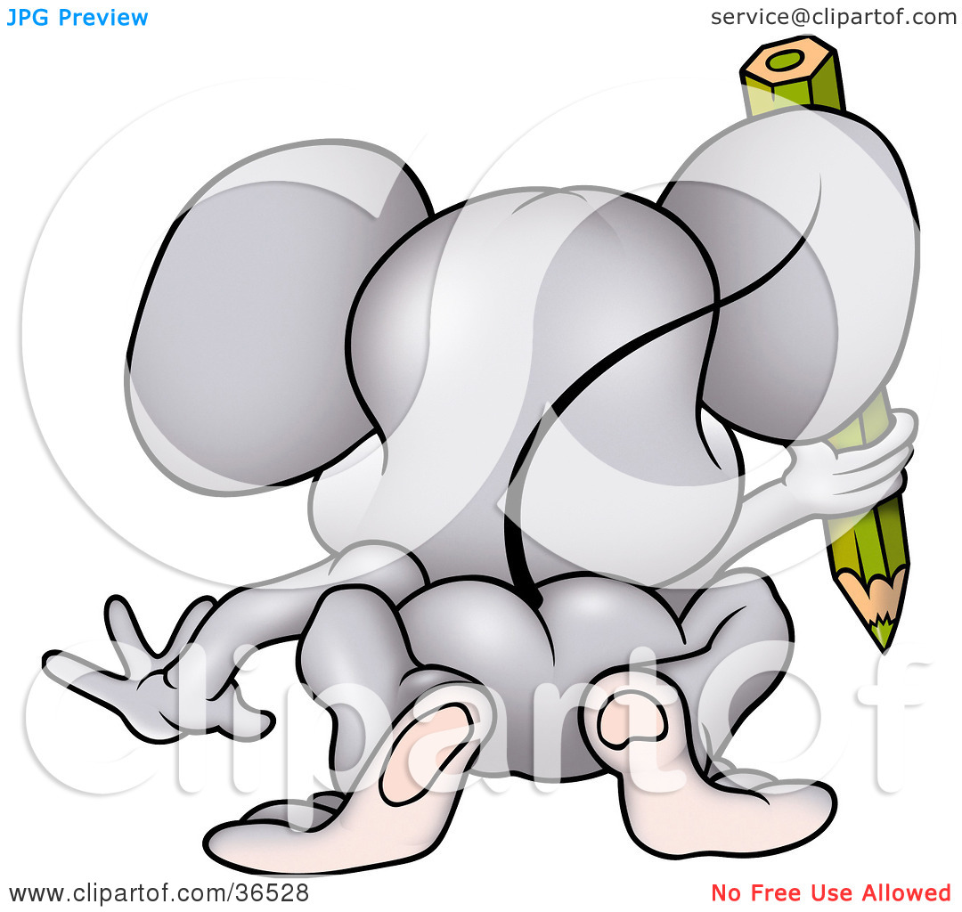 Clipart Illustration Of A Gray Mouse Sticking His Butt In The Air And