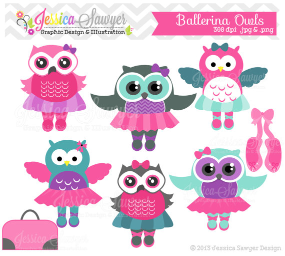 Instant Download Ballerina Owl Clipart Dancing Owls Clip Art  For