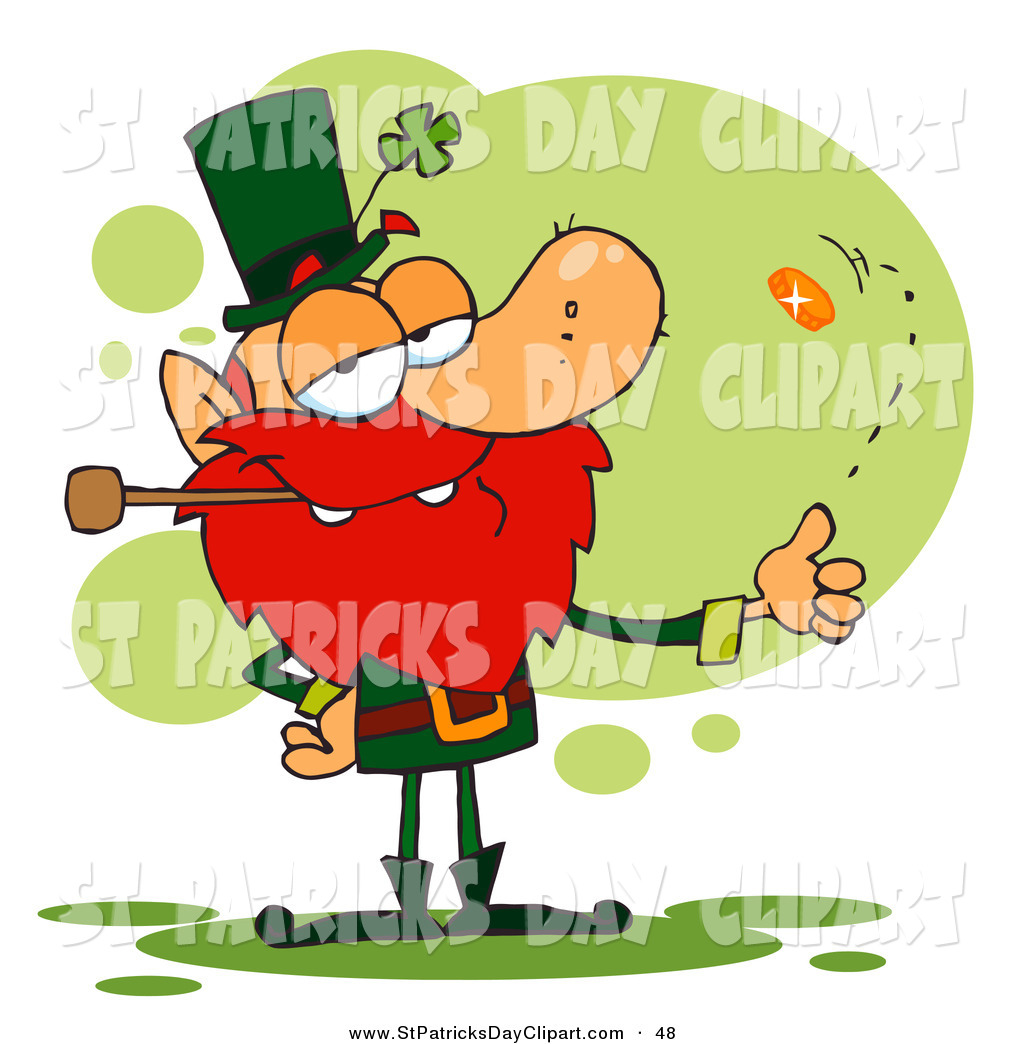 Irish Leprechaun Smoking A Pipe And Flipping A Lucky Coin Irish
