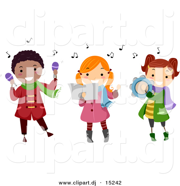 Vector Clipart Of Cartoon Kids Playing Music Instruments While Singing
