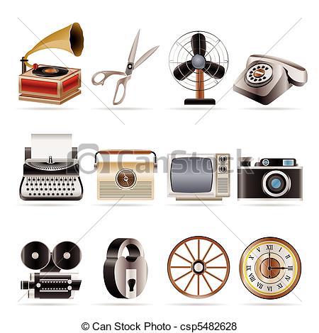 Vector Of Retro Business And Office Object Icons   Vector Icon Set