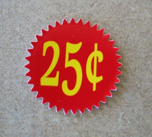 25 Cent Self Stick Starburst Vending Price Label