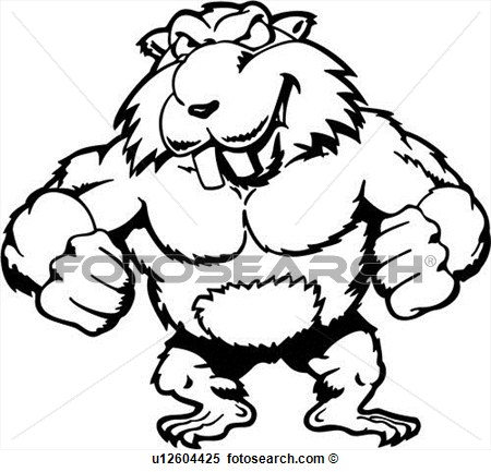 Beaver Cartoons Dam Mascot Muscles Animal View Large Clip Art