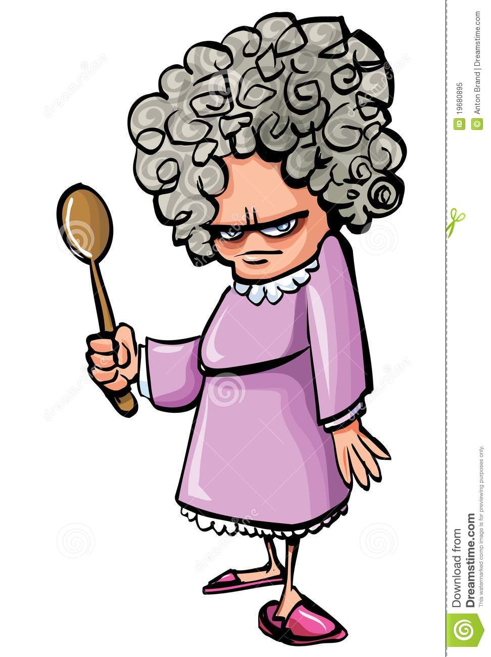 Cartoon Angry Old Woman With A Wooden Spoon Royalty Free Stock Photo