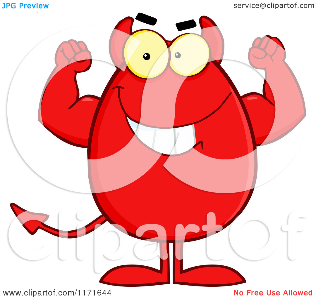 Cartoon Of A Flexing Devil Egg Mascot   Royalty Free Vector Clipart By    