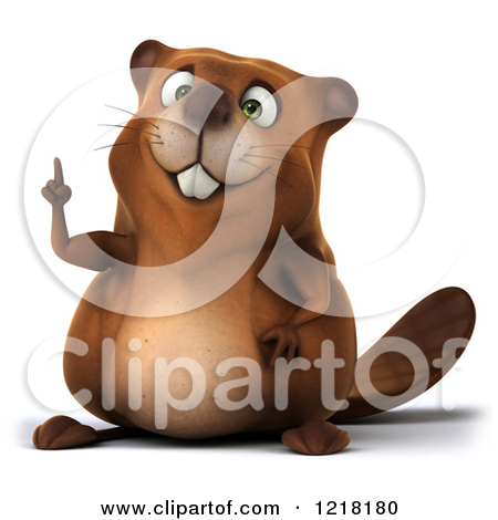 Clipart Of A 3d Beaver Mascot Pointing Upwards   Royalty Free Vector