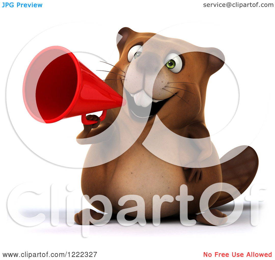 Clipart Of A 3d Beaver Mascot Using A Megaphone   Royalty Free