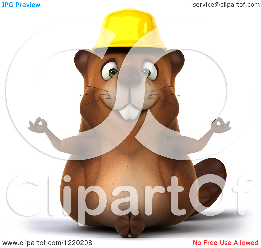 Clipart Of A 3d Beaver Worker Mascot Meditating   Royalty Free