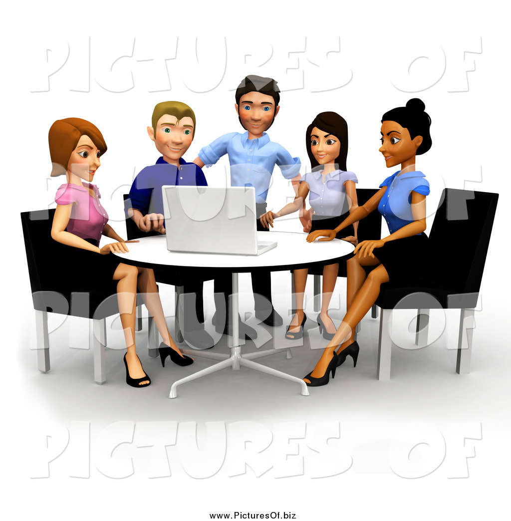 Clipart Of A 3d Diverse Business Team Seated Around A Laptop By
