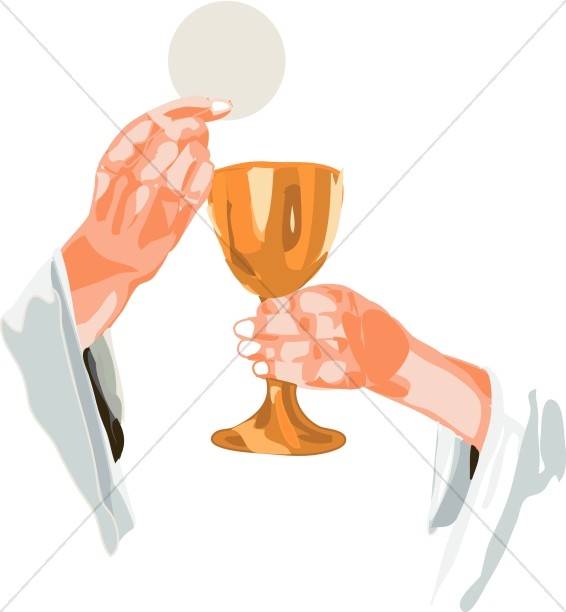 Communion Bread And Wine Clipart Hands Elevating Wafer