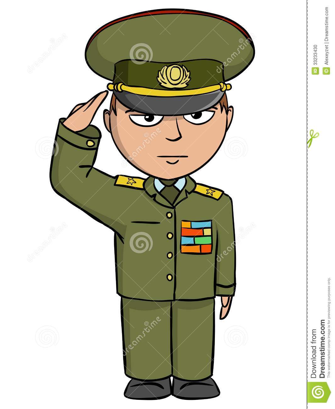 Military Cartoon Man In Outfit Salutes  Vector Illustration