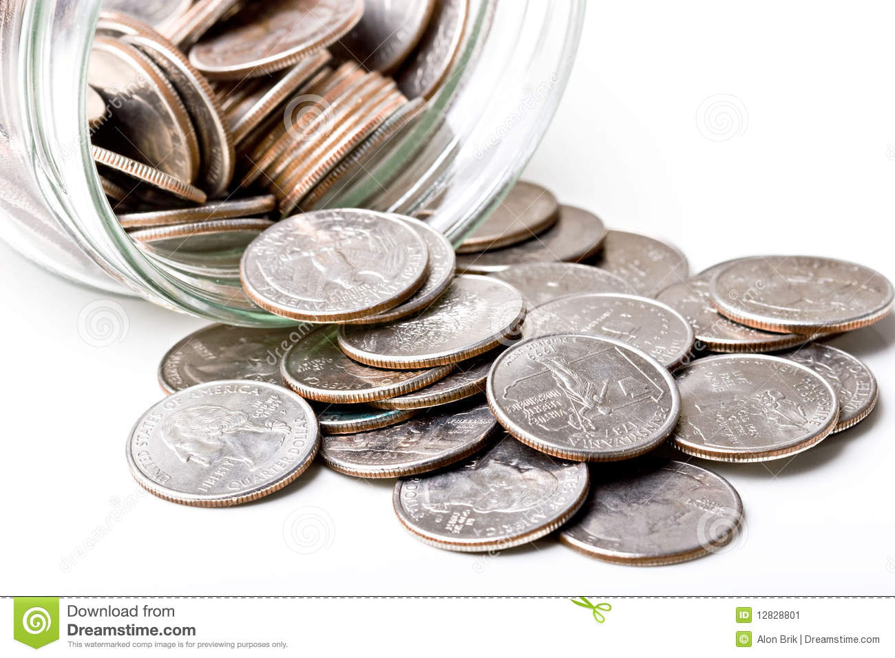 Quarters 25 Cents Change Coins In A Glass Jar Stock Image   Image