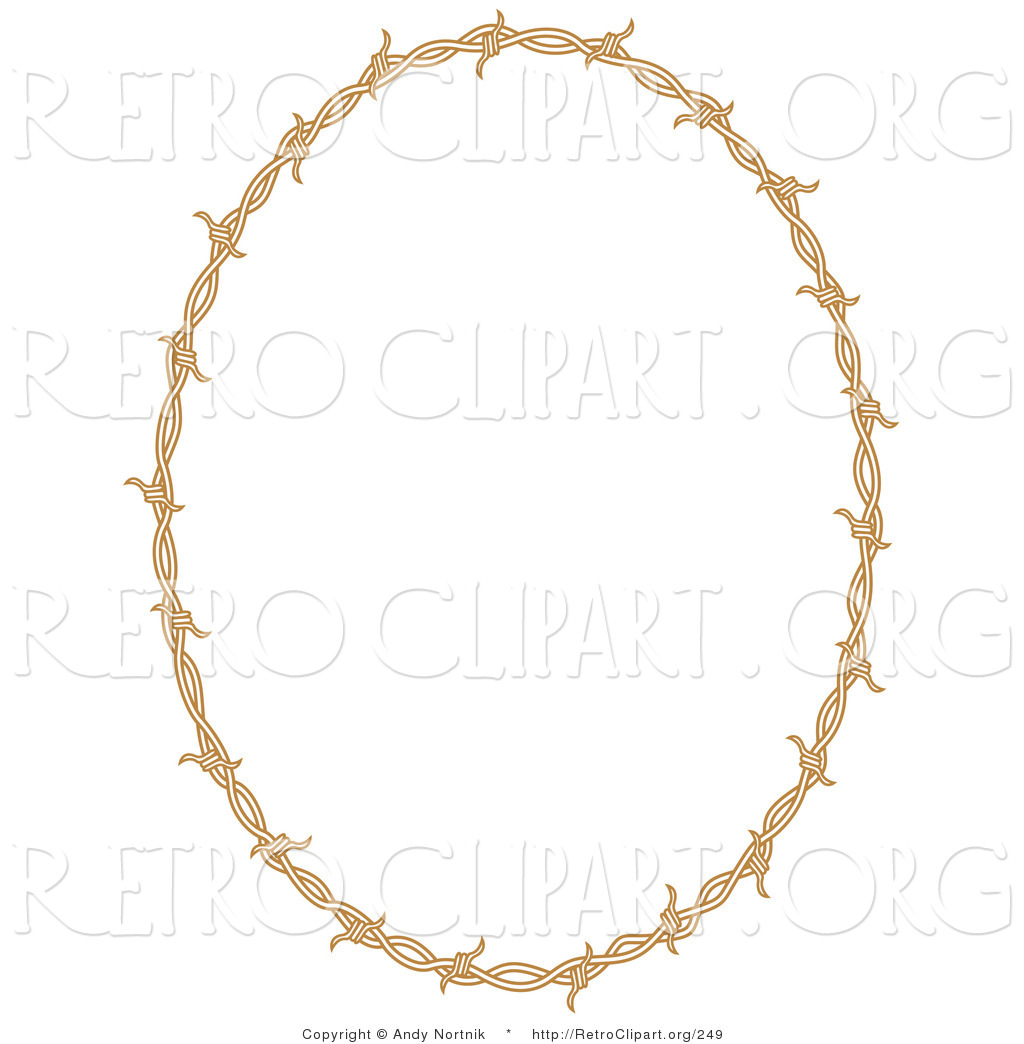 Retro Clipart Of An Oval Border Frame Of Barbed Wire Over White By    
