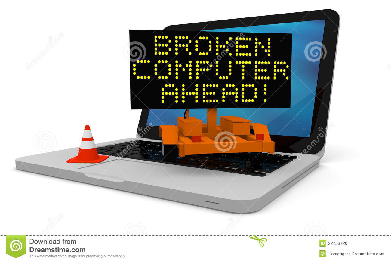 Roadworks Cart On Laptop Displaying Broken Computer Warning