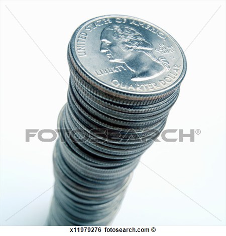 Stack Of Us 25 Cent  Quarter  Coins Close Up View Large Photo Image