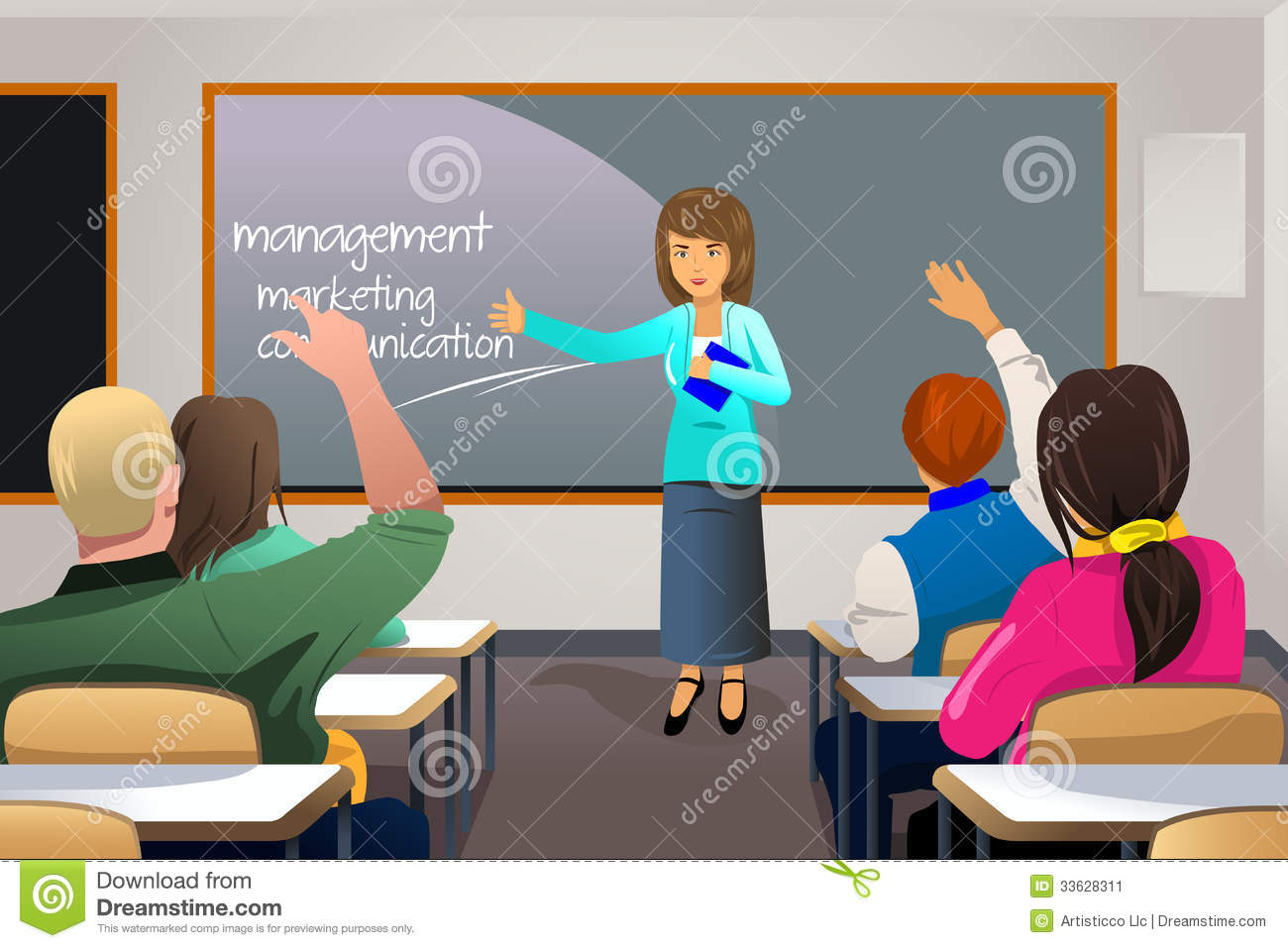 Vector Illustration Of College Students In Class With Professor
