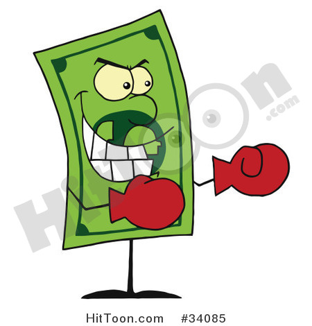 34085 Clipart Illustration Of A Dollar Bill Wearing Boxing Gloves And