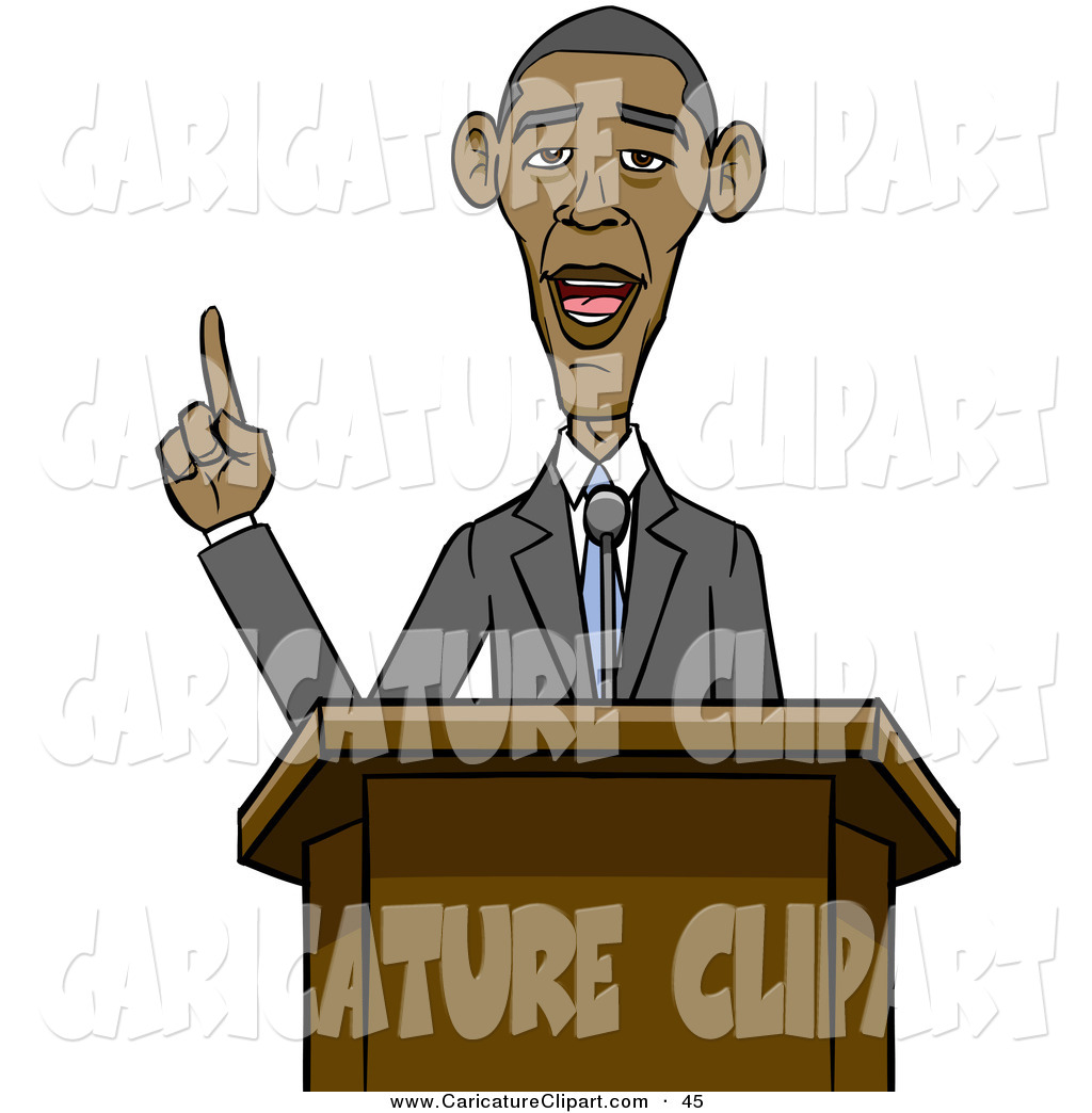 Caricature Clip Art Of Barack Obama Giving A Speech By Cartoon