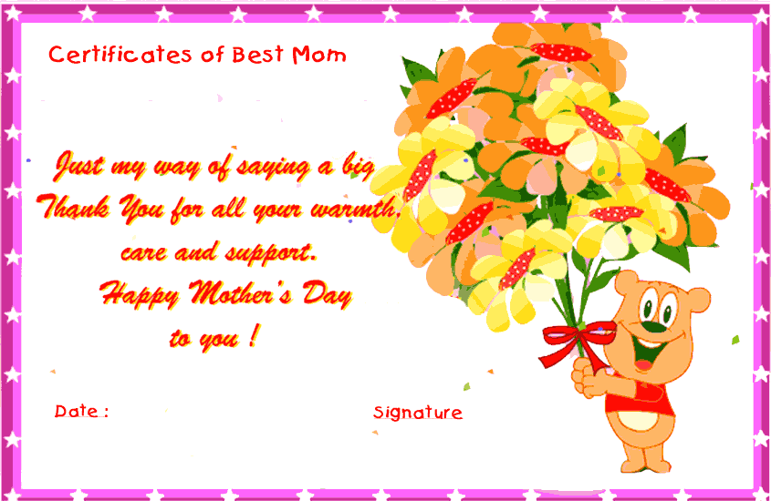 Certificates For Your Mom  On Mothers Day