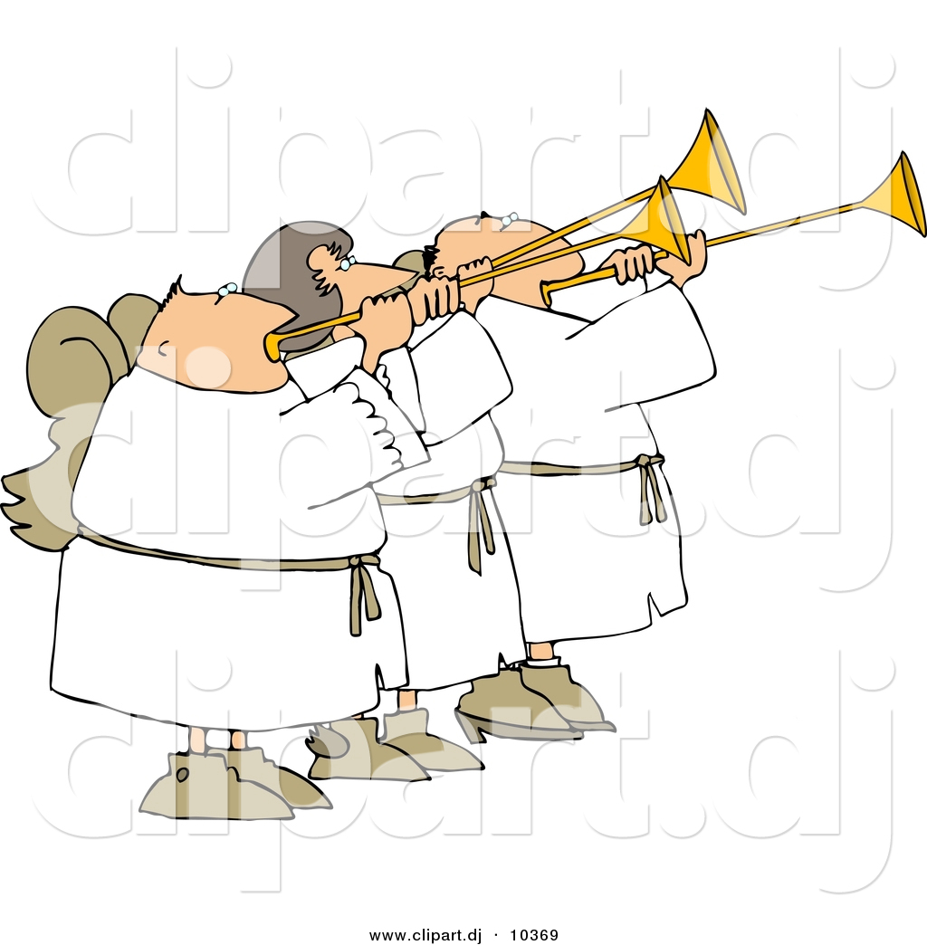 Clipart Of Three Cartoon Angels Playing Horns By Djart    10369