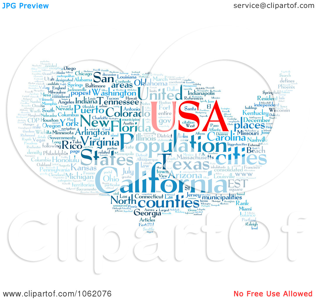 Clipart United States Map Word Collage 3   Royalty Free Illustration