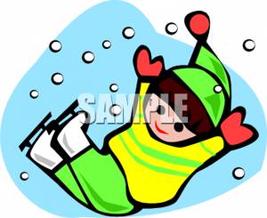     Girl Falling Down On Her Ice Skates   Royalty Free Clipart Picture