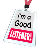 Good Listener Employee Badge Name Tag Customer Service Stock Photos