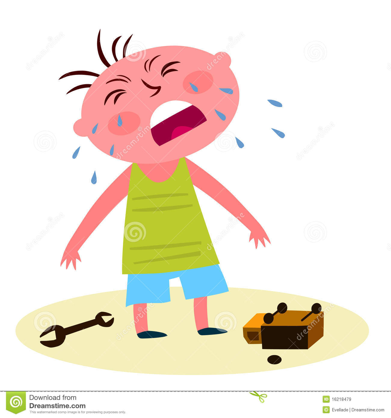 Illustration Of Little Boy Crying Over A Broken Toy