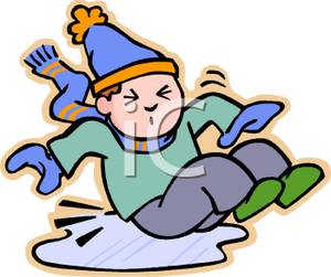 Of A Young Boy Falling On The Ice   Royalty Free Clipart Picture