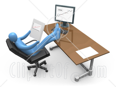 15098 Relaxed Blue Business Person Seated In A Chair In Front Of A    